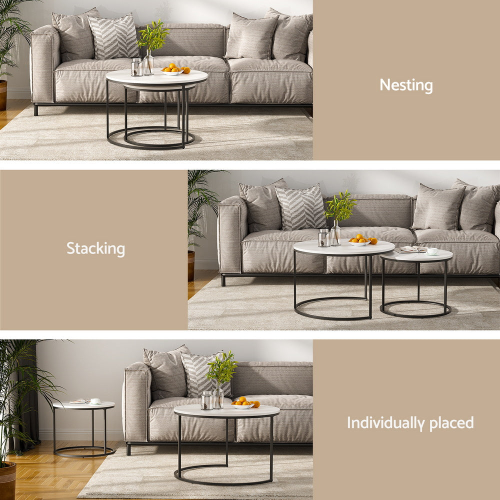 Artiss Nesting Coffee Table Set of 2 Marble Effect-Furniture &gt; Living Room &gt; Coffee Tables-PEROZ Accessories