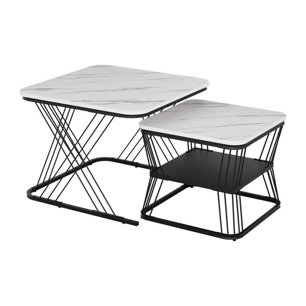 Artiss Nesting Coffee Table Set of 2 Marble Effect-Furniture &gt; Living Room &gt; Coffee Tables-PEROZ Accessories