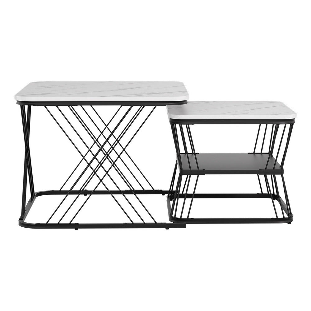 Artiss Nesting Coffee Table Set of 2 Marble Effect-Furniture &gt; Living Room &gt; Coffee Tables-PEROZ Accessories
