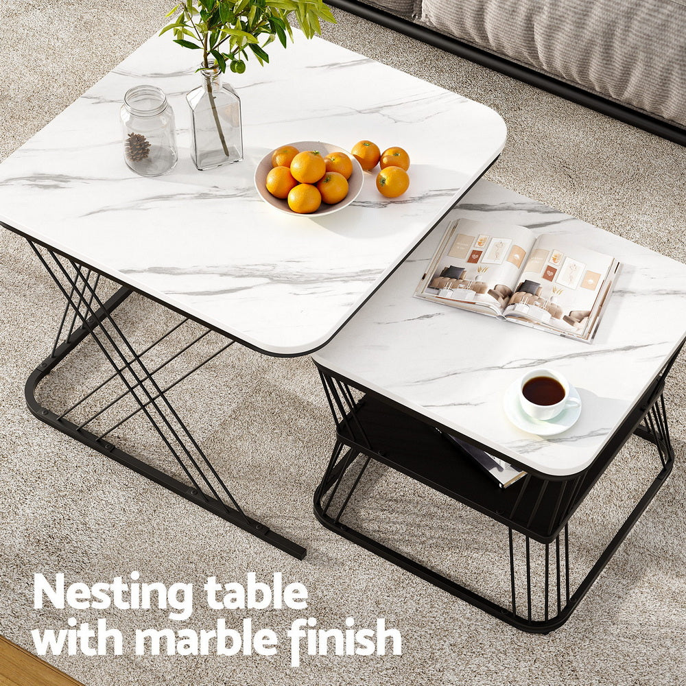 Artiss Nesting Coffee Table Set of 2 Marble Effect-Furniture &gt; Living Room &gt; Coffee Tables-PEROZ Accessories