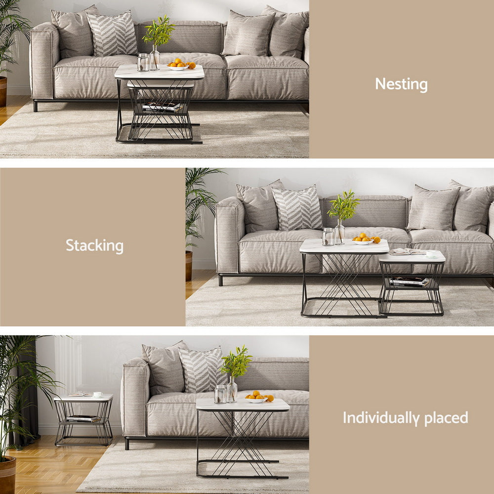 Artiss Nesting Coffee Table Set of 2 Marble Effect-Furniture &gt; Living Room &gt; Coffee Tables-PEROZ Accessories
