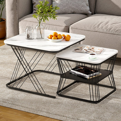 Artiss Nesting Coffee Table Set of 2 Marble Effect-Furniture &gt; Living Room &gt; Coffee Tables-PEROZ Accessories