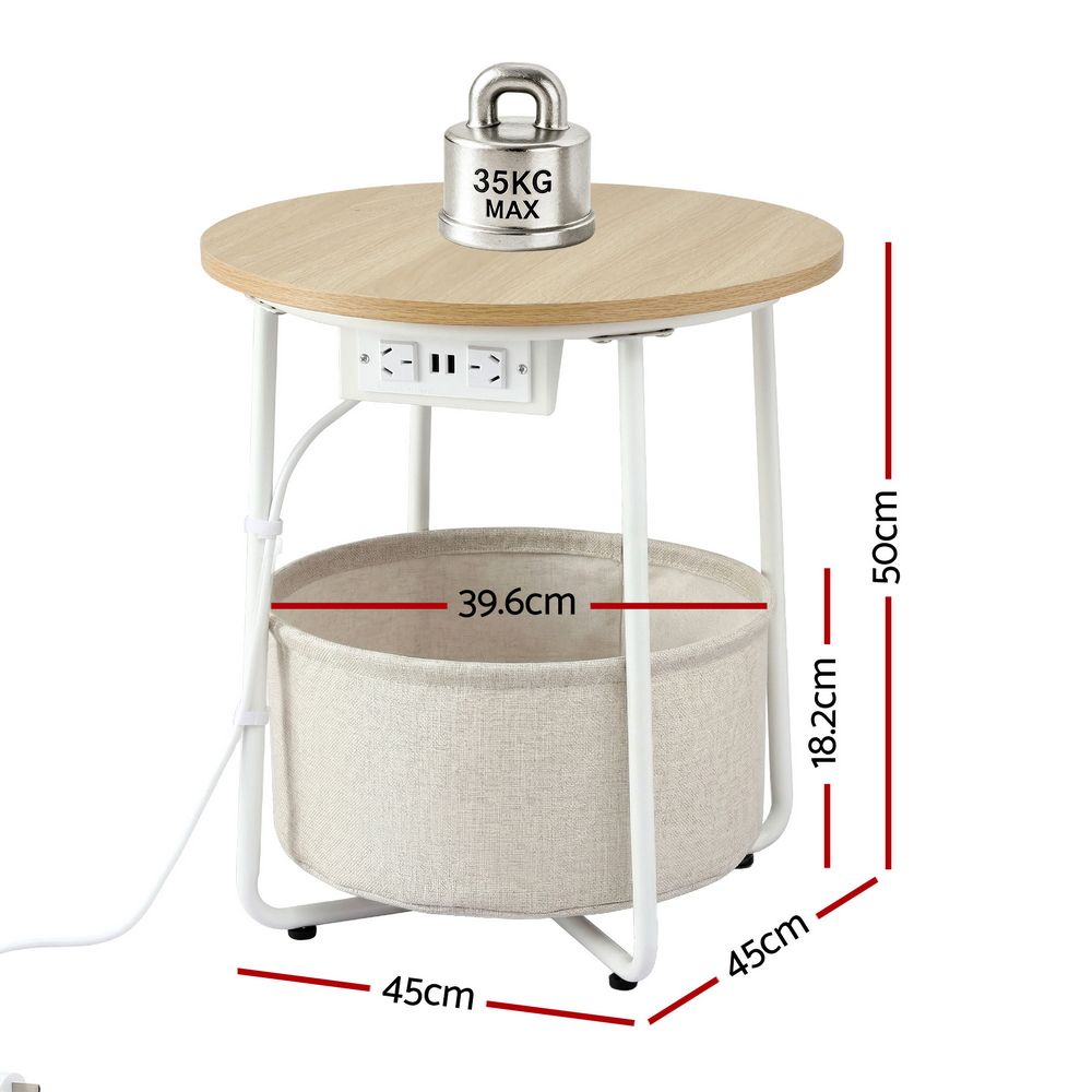 Artiss Round Coffee Table Side End Table Charging Station Storage Basket-Furniture > Living Room > Coffee Tables-PEROZ Accessories