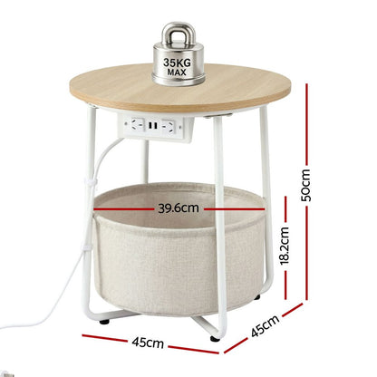 Artiss Round Coffee Table Side End Table Charging Station Storage Basket-Furniture > Living Room > Coffee Tables-PEROZ Accessories