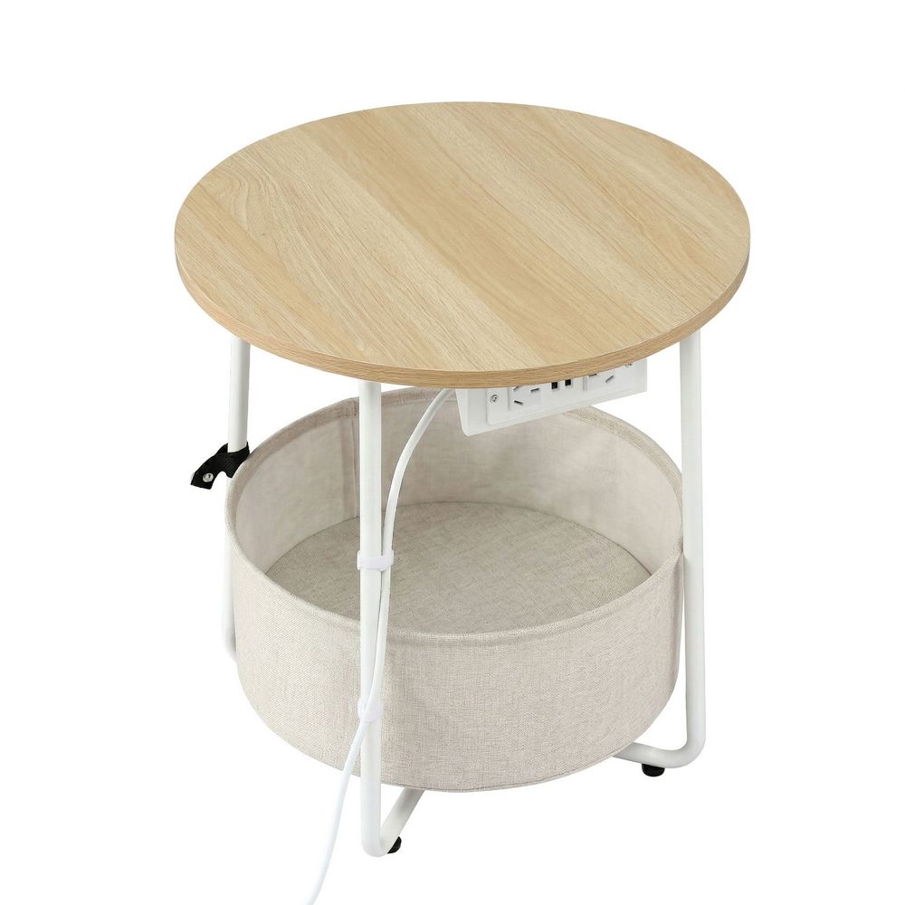 Artiss Round Coffee Table Side End Table Charging Station Storage Basket-Furniture > Living Room > Coffee Tables-PEROZ Accessories