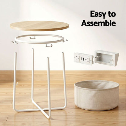 Artiss Round Coffee Table Side End Table Charging Station Storage Basket-Furniture > Living Room > Coffee Tables-PEROZ Accessories