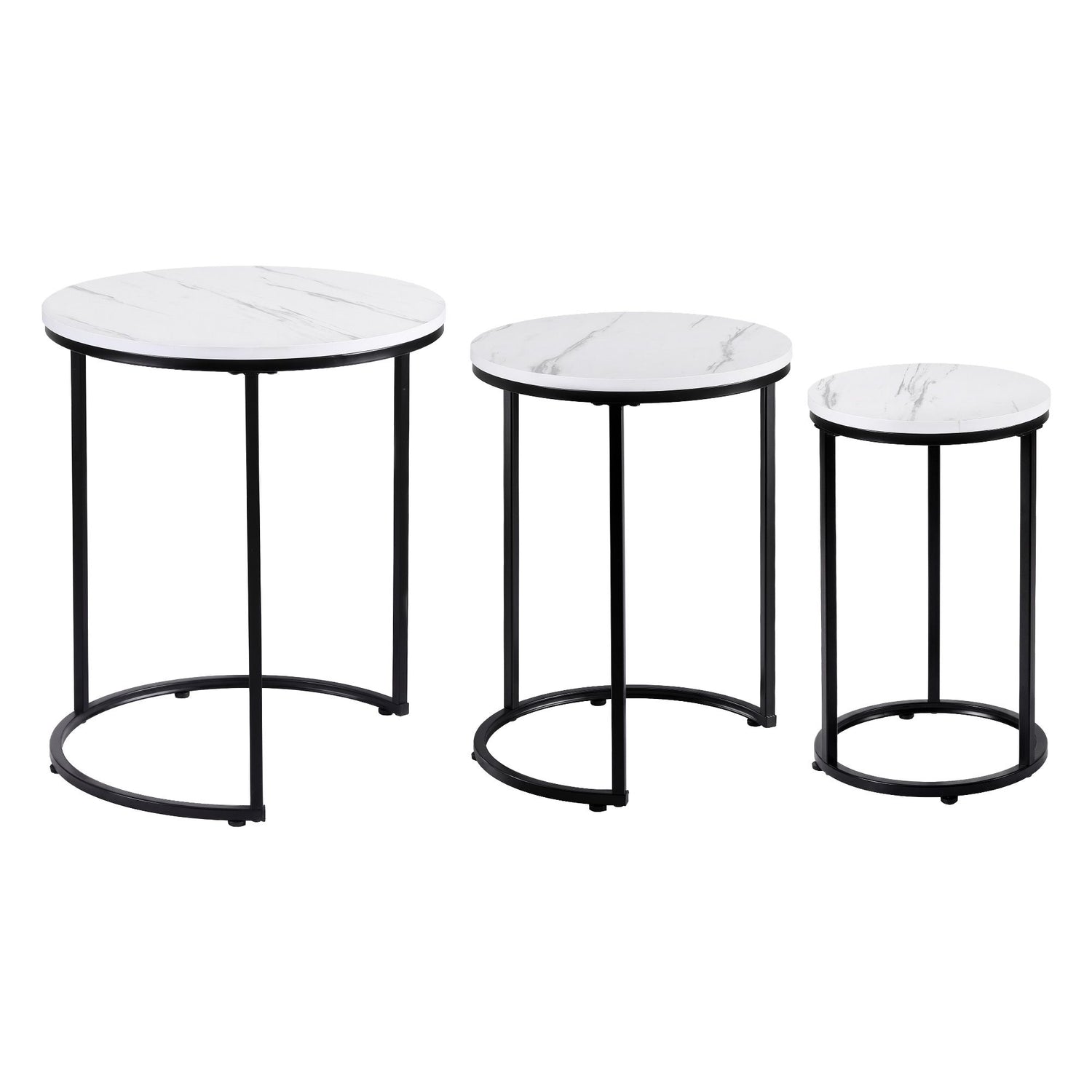 Artiss Nesting Coffee Table Set of 3 Round Stackable Side End Tables Marble Finish White