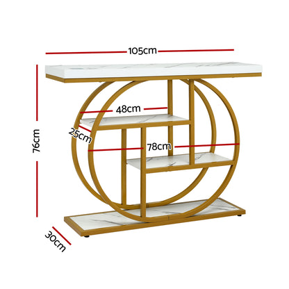 Artiss Console Table Marble Effect 4-Tier Shelves 105CM White&amp;Gold-Furniture > Living Room > Side Tables-PEROZ Accessories