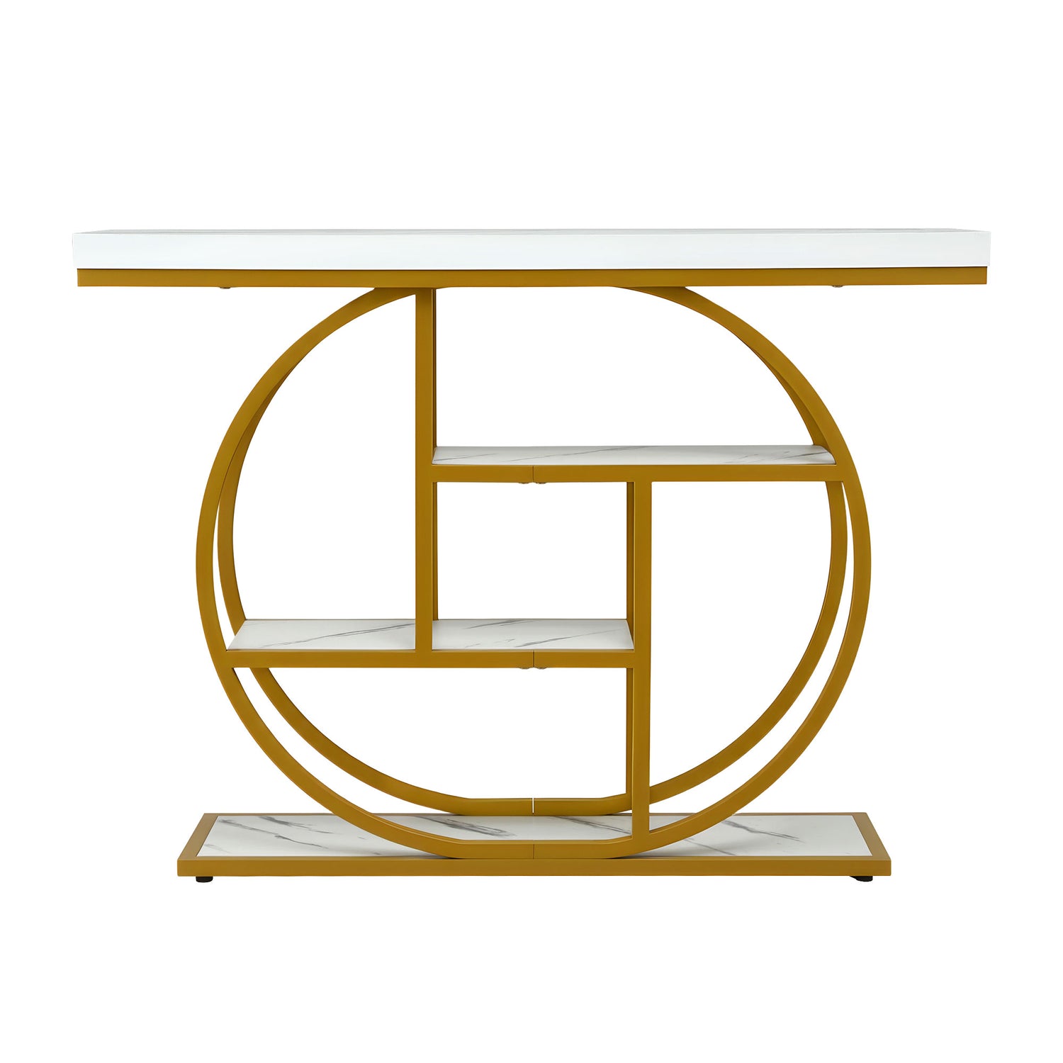 Artiss Console Table Marble Effect 4-Tier Shelves 105CM White&amp;Gold-Furniture > Living Room > Side Tables-PEROZ Accessories