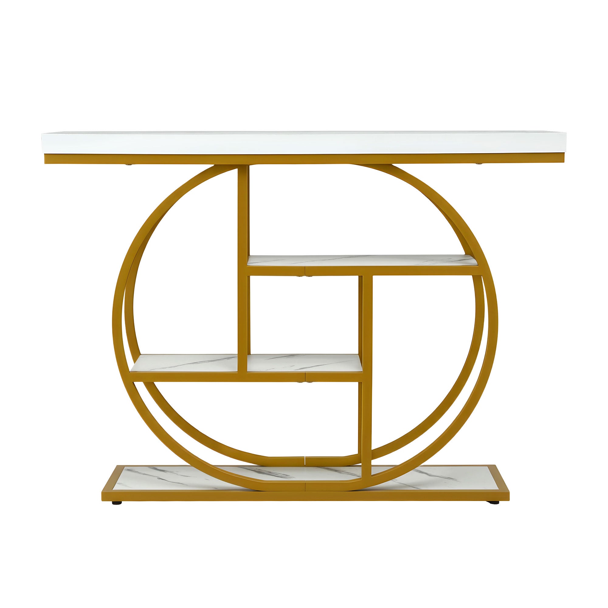 Artiss Console Table Marble Effect 4-Tier Shelves 105CM White&amp;Gold-Furniture > Living Room > Side Tables-PEROZ Accessories