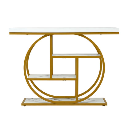 Artiss Console Table Marble Effect 4-Tier Shelves 105CM White&amp;Gold-Furniture > Living Room > Side Tables-PEROZ Accessories
