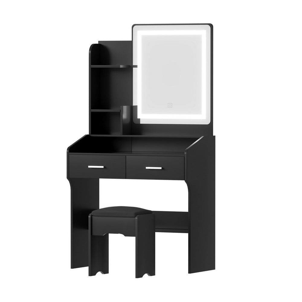 Artiss Dressing Table Set Stool Led Black-Furniture &gt; Bedroom &gt; Dressing Vanity &amp; Dressing Tables-PEROZ Accessories