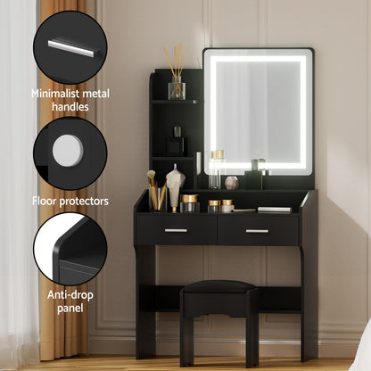 Artiss Dressing Table Set Stool Led Black-Furniture &gt; Bedroom &gt; Dressing Vanity &amp; Dressing Tables-PEROZ Accessories