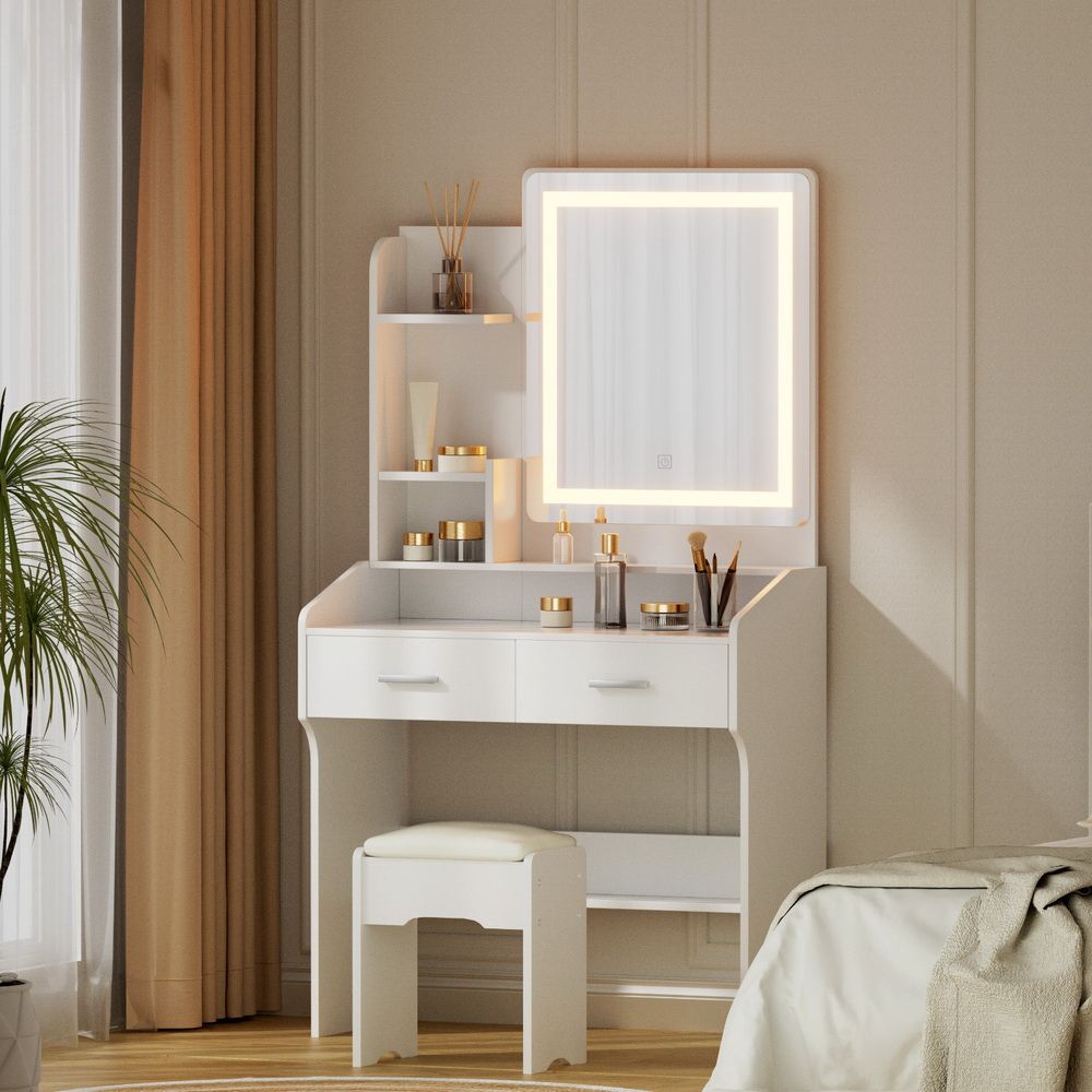 Artiss Dressing Table Set Stool Led White Doria-Furniture > Bedroom-PEROZ Accessories