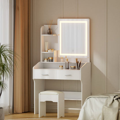 Artiss Dressing Table Set Stool Led White Doria-Furniture > Bedroom-PEROZ Accessories