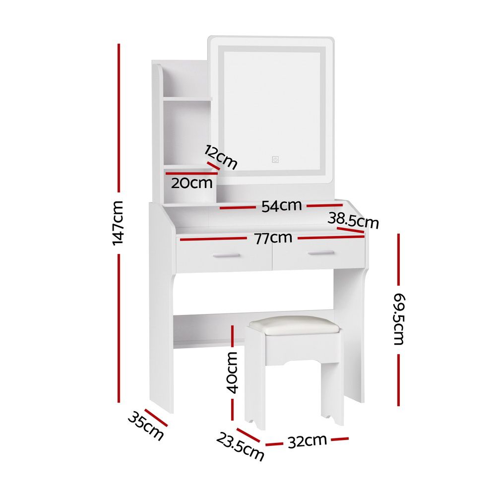 Artiss Dressing Table Set Stool Led White Doria-Furniture > Bedroom-PEROZ Accessories