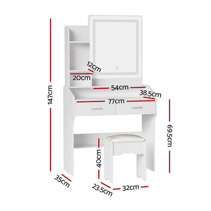 Artiss Dressing Table Set Stool Led White Doria-Furniture > Bedroom-PEROZ Accessories