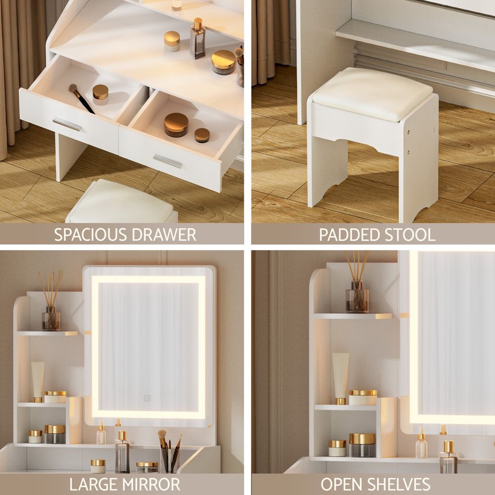 Artiss Dressing Table Set Stool Led White Doria-Furniture > Bedroom-PEROZ Accessories