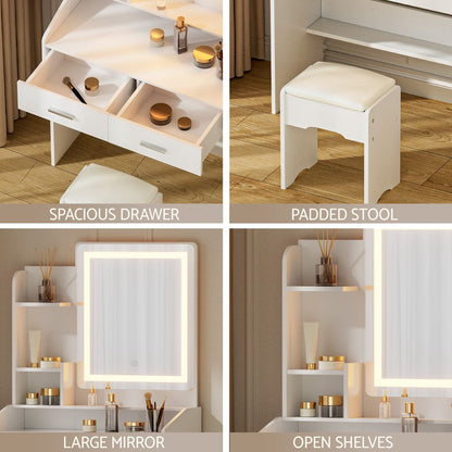 Artiss Dressing Table Set Stool Led White Doria-Furniture > Bedroom-PEROZ Accessories