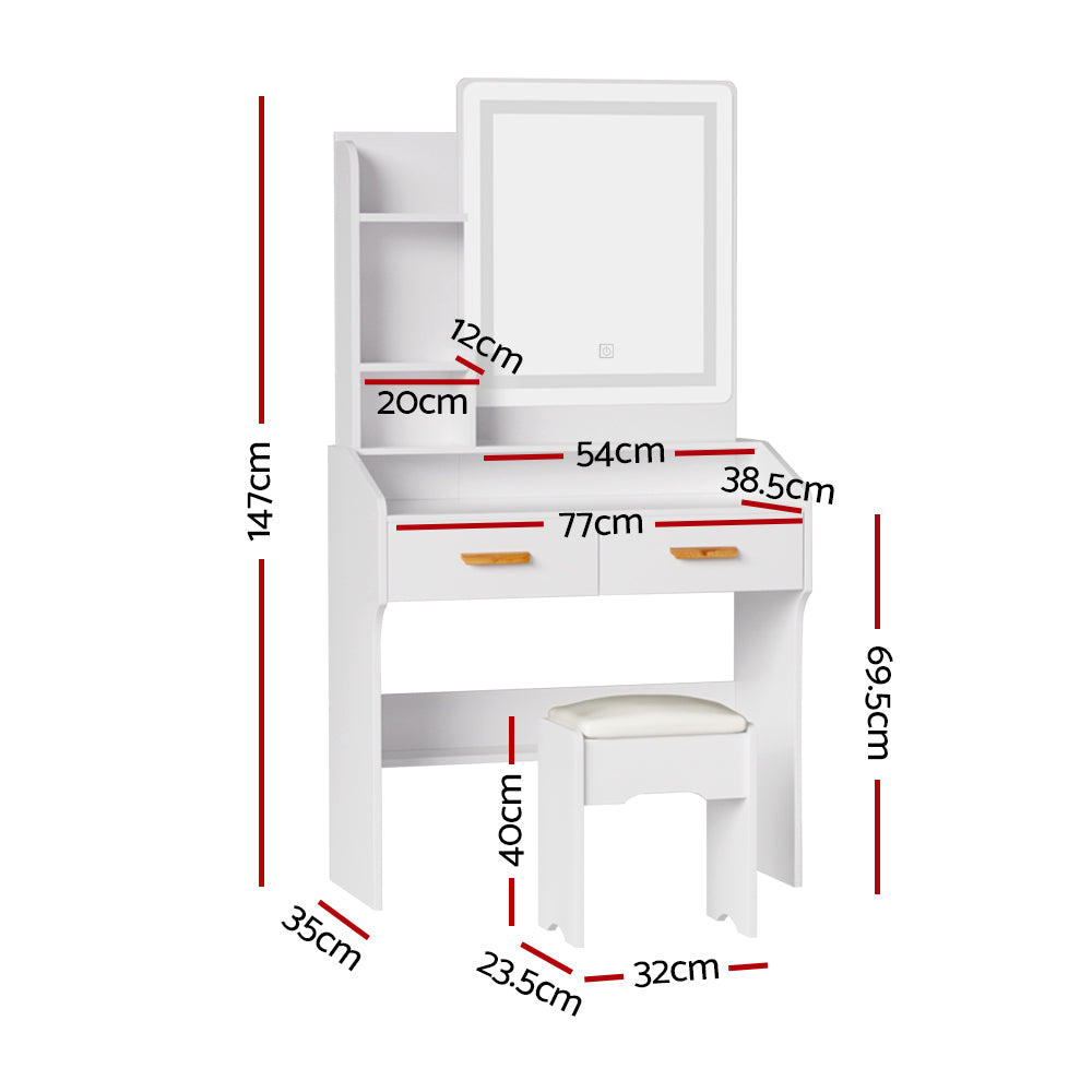 Artiss Dressing Table Set Stool Led White Doria-Furniture &gt; Bedroom-PEROZ Accessories