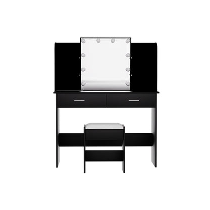 Artiss Dressing Table Set Stool 10 Led Bulbs Black Dulcea-Furniture &gt; Bedroom-PEROZ Accessories
