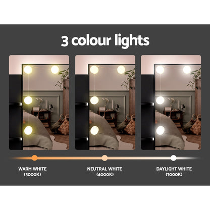 Artiss Dressing Table Set Stool 10 Led Bulbs Black Dulcea-Furniture &gt; Bedroom-PEROZ Accessories