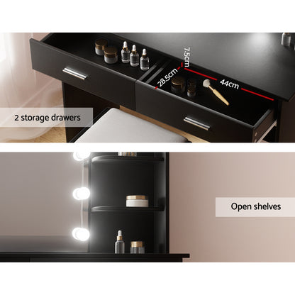 Artiss Dressing Table Set Stool 10 Led Bulbs Black Dulcea-Furniture > Bedroom-PEROZ Accessories