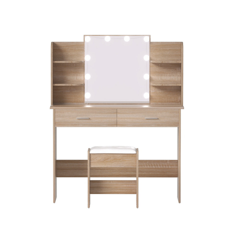 Artiss Dressing Table Set Stool 10 Led Bulbs Wood-Furniture &gt; Bedroom &gt; Dressing Vanity &amp; Dressing Tables-PEROZ Accessories