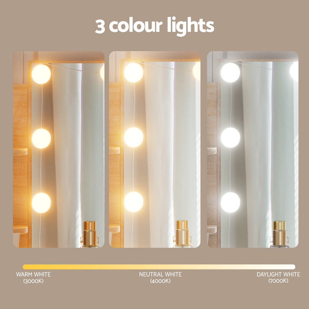 Artiss Dressing Table Set Stool 10 Led Bulbs Wood-Furniture &gt; Bedroom &gt; Dressing Vanity &amp; Dressing Tables-PEROZ Accessories