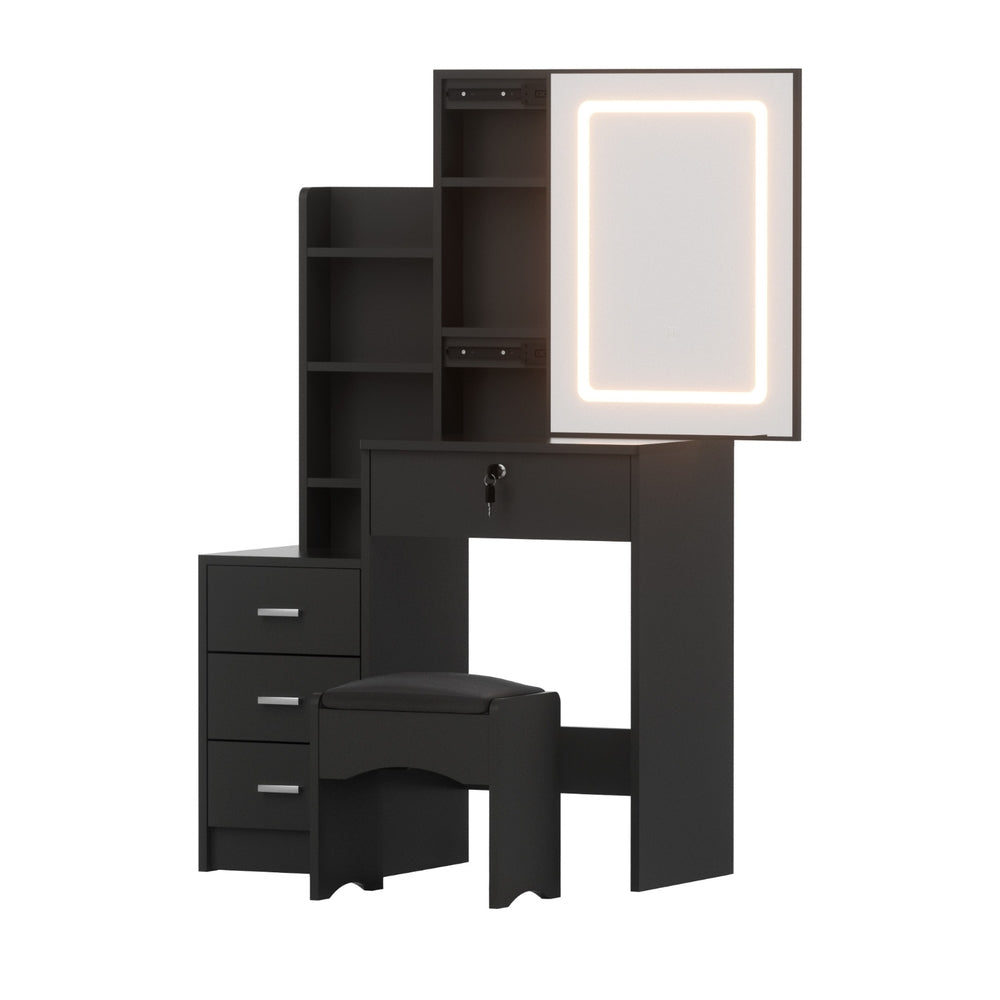 Artiss Dressing Table Vanity Desk Set Stool Led Black-Furniture &gt; Bedroom &gt; Dressing Vanity &amp; Dressing Tables-PEROZ Accessories