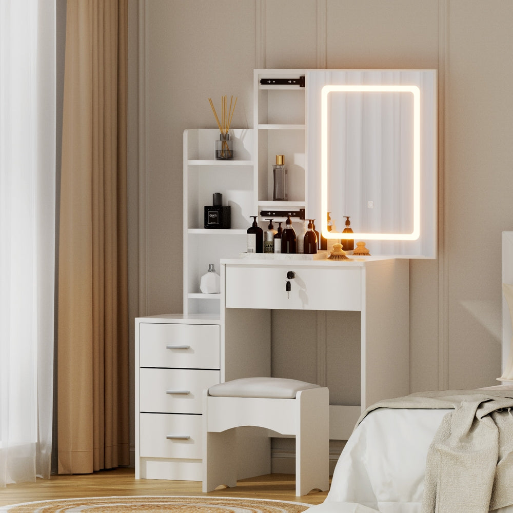 Artiss Dressing Table Vanity Desk Set Stool Led White-Furniture &gt; Bedroom &gt; Dressing Vanity &amp; Dressing Tables-PEROZ Accessories