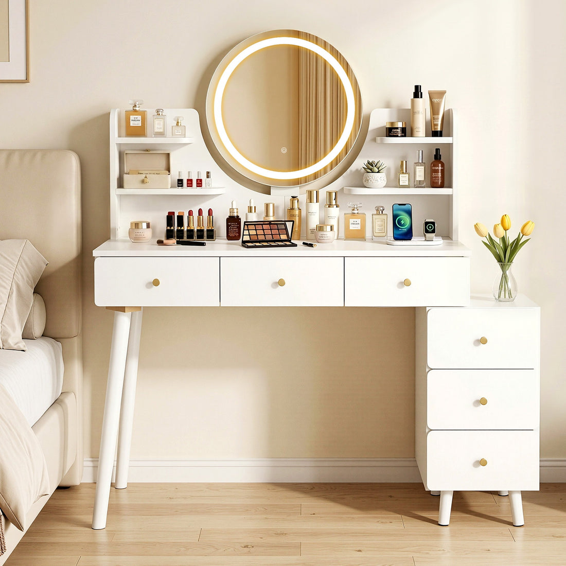 Artiss Dressing Table Vanity Desk LED Charging Station White-Furniture > Bedroom > Dressing Vanity &amp; Dressing Tables-PEROZ Accessories