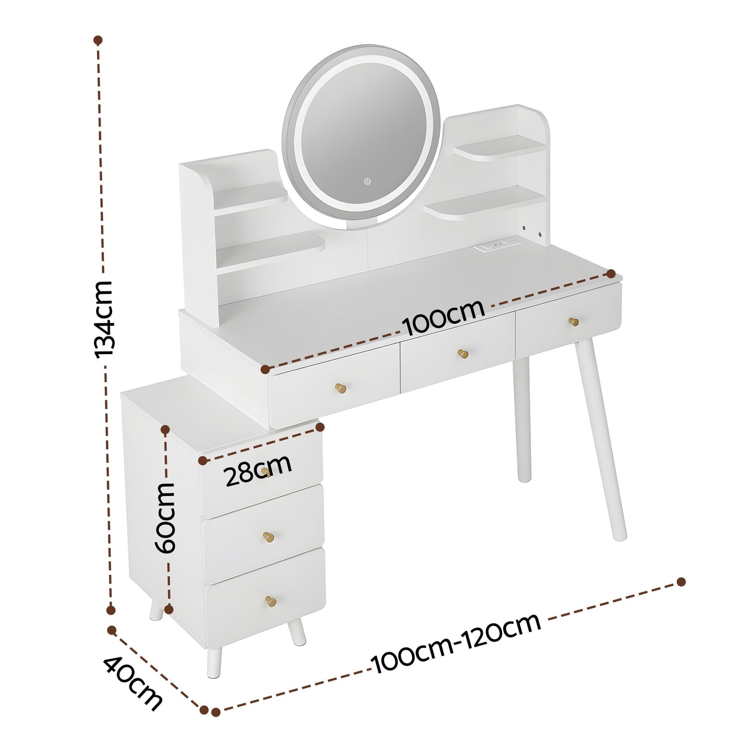 Artiss Dressing Table Vanity Desk LED Charging Station White-Furniture > Bedroom > Dressing Vanity &amp; Dressing Tables-PEROZ Accessories