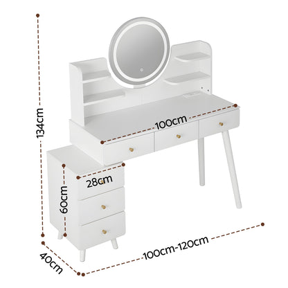 Artiss Dressing Table Vanity Desk LED Charging Station White-Furniture > Bedroom > Dressing Vanity &amp; Dressing Tables-PEROZ Accessories