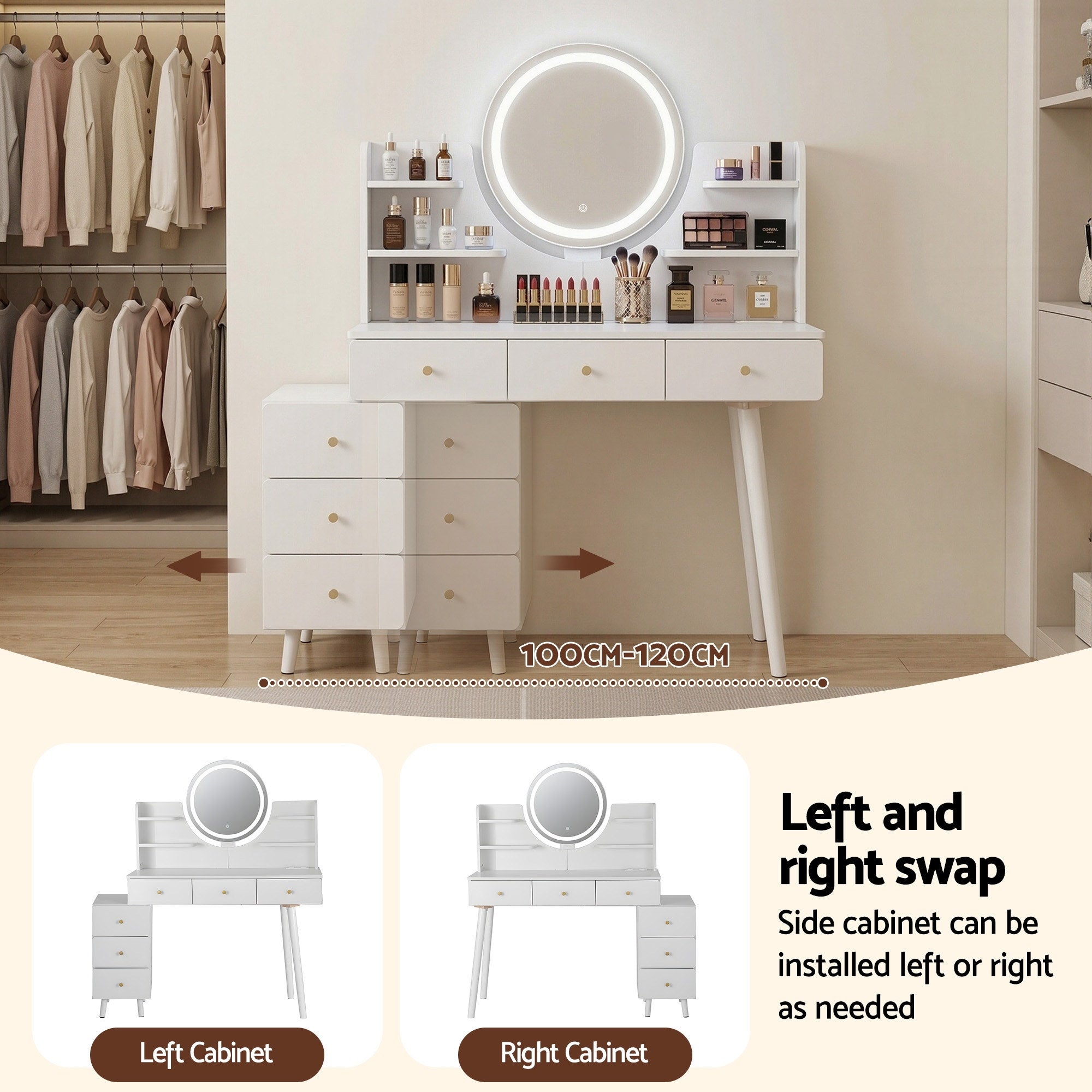 Artiss Dressing Table Vanity Desk LED Charging Station White-Furniture > Bedroom > Dressing Vanity &amp; Dressing Tables-PEROZ Accessories