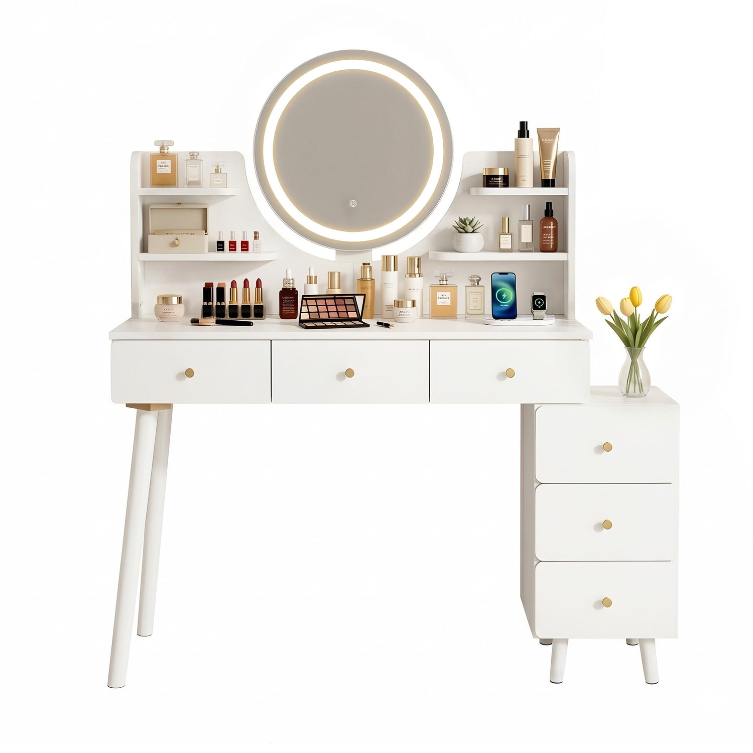 Artiss Dressing Table Vanity Desk LED Charging Station White-Furniture > Bedroom > Dressing Vanity &amp; Dressing Tables-PEROZ Accessories