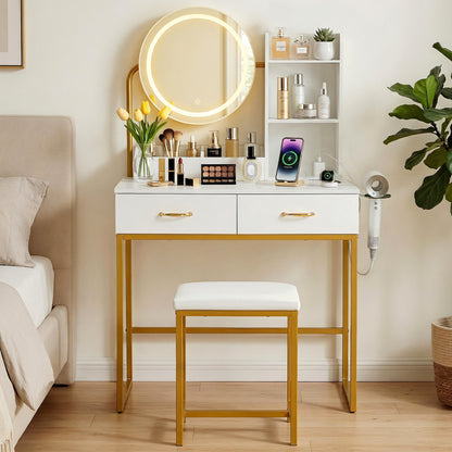 Artiss Dressing Table Vanity Desk Set Stool LED Charging Station White-Furniture > Bedroom > Dressing Vanity &amp; Dressing Tables-PEROZ Accessories