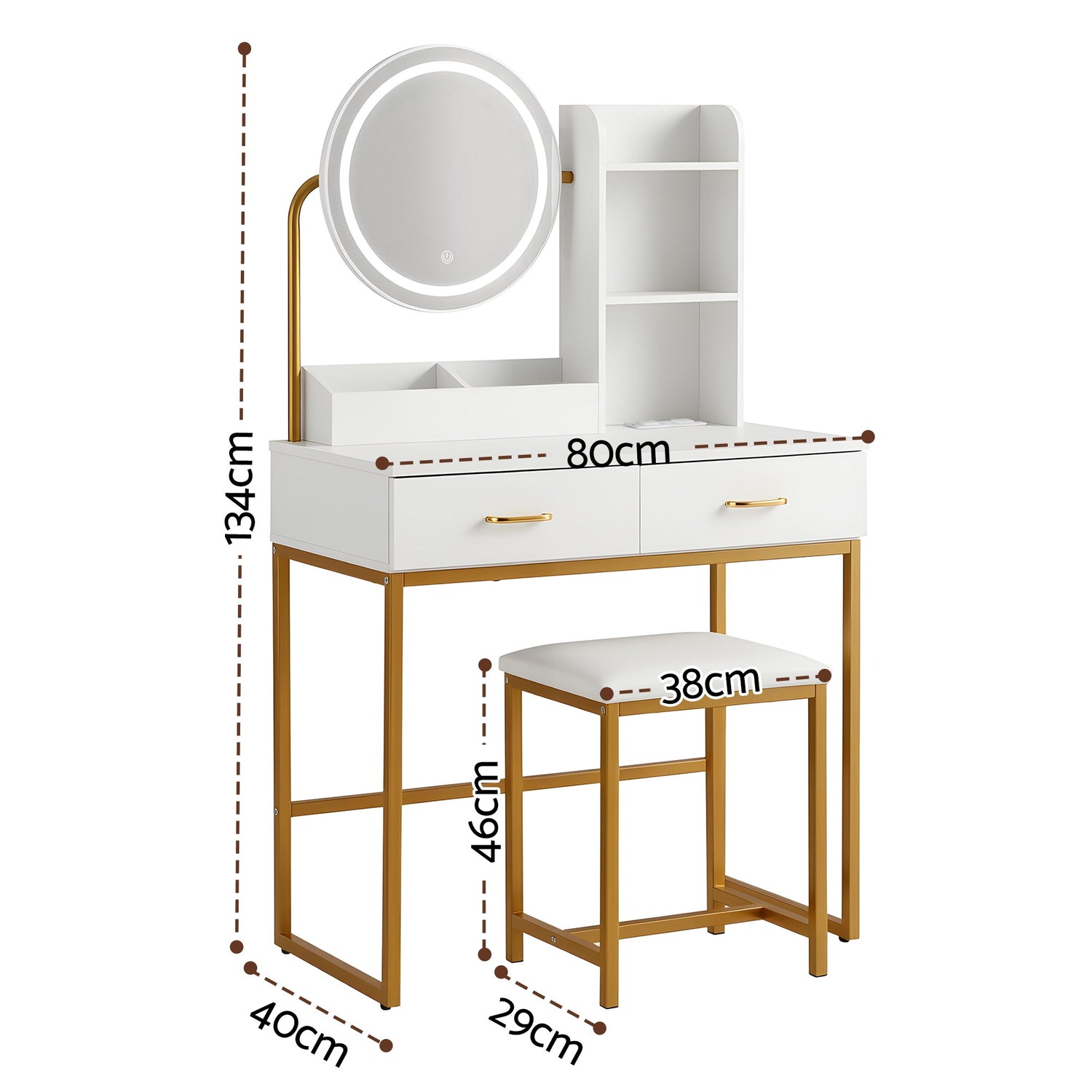 Artiss Dressing Table Vanity Desk Set Stool LED Charging Station White-Furniture > Bedroom > Dressing Vanity &amp; Dressing Tables-PEROZ Accessories