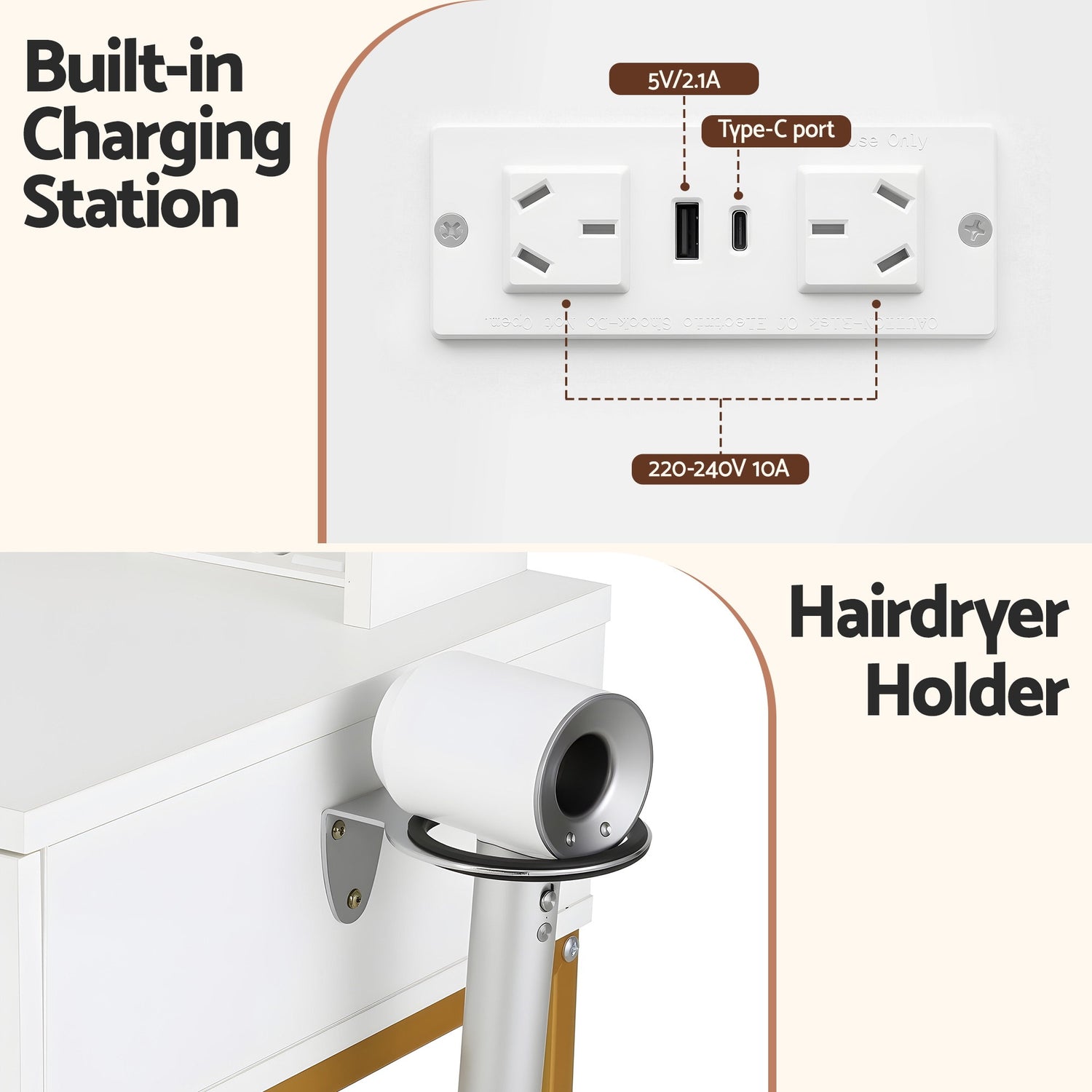 Artiss Dressing Table Vanity Desk Set Stool LED Charging Station White-Furniture > Bedroom > Dressing Vanity &amp; Dressing Tables-PEROZ Accessories