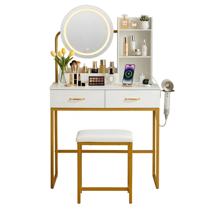 Artiss Dressing Table Vanity Desk Set Stool LED Charging Station White-Furniture > Bedroom > Dressing Vanity &amp; Dressing Tables-PEROZ Accessories