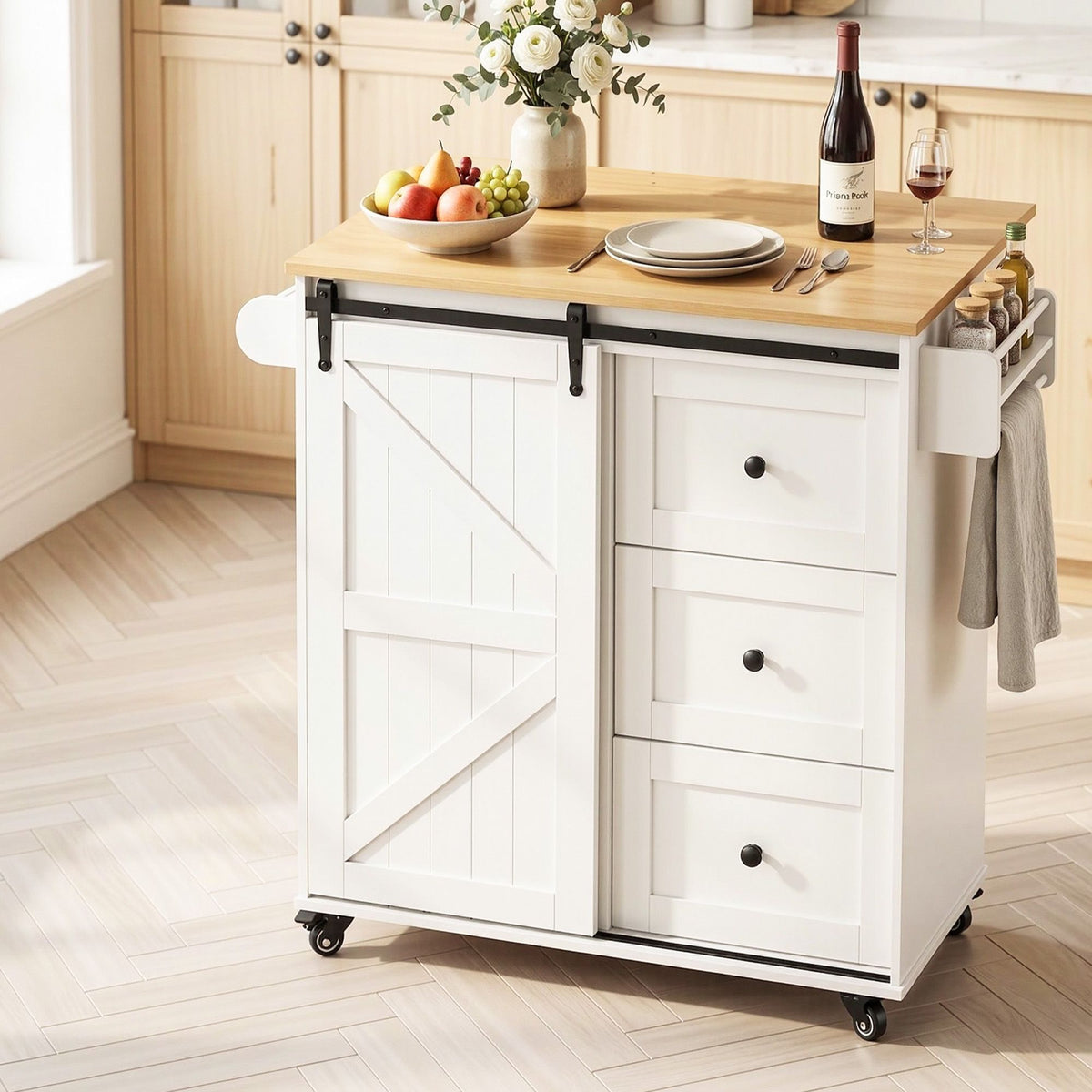 Artiss Kitchen Island Trolley Rolling Serving Cart Storage Drawer Cabinet 100cm-Furniture > Dining > Kitchen &amp; Dining Trolleys-PEROZ Accessories