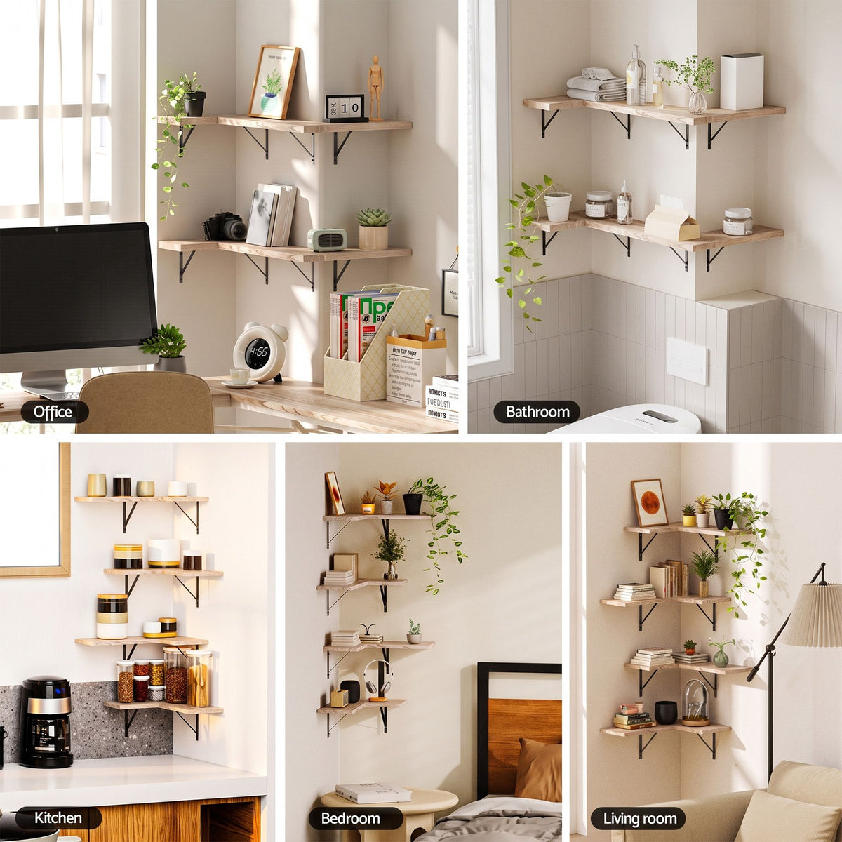 Artiss Floating Wall Shelf Corner Shelves Set of 4 Wood-Home &amp; Garden > DIY > Kitchen &amp; Bathroom DIY-PEROZ Accessories