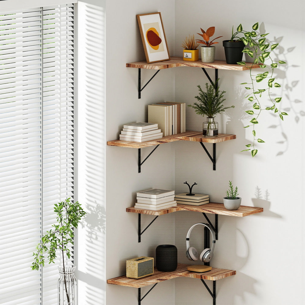 Artiss Floating Wall Shelf Corner Shelves Set of 4 Wood-Home &amp; Garden &gt; DIY &gt; Kitchen &amp; Bathroom DIY-PEROZ Accessories