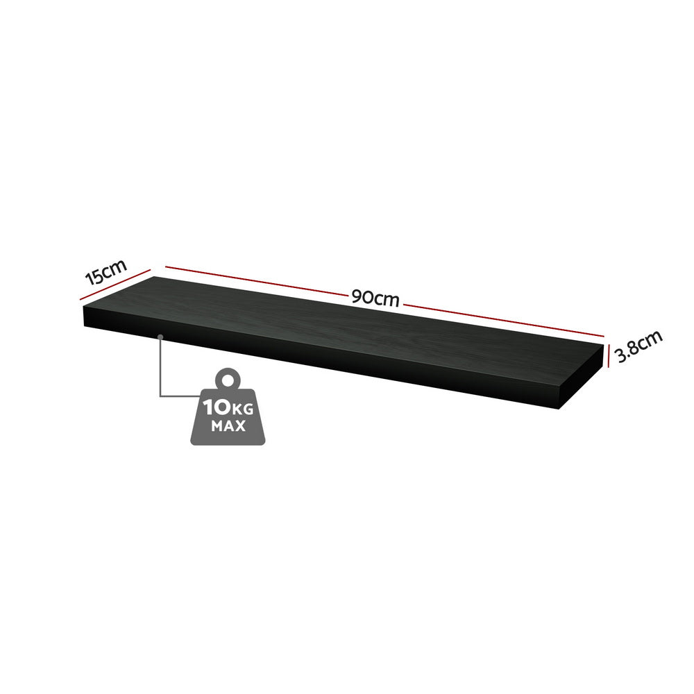 Artiss Floating Wall Shelf Set of 2 Black 90CM-Home &amp; Garden &gt; DIY &gt; Kitchen &amp; Bathroom DIY-PEROZ Accessories