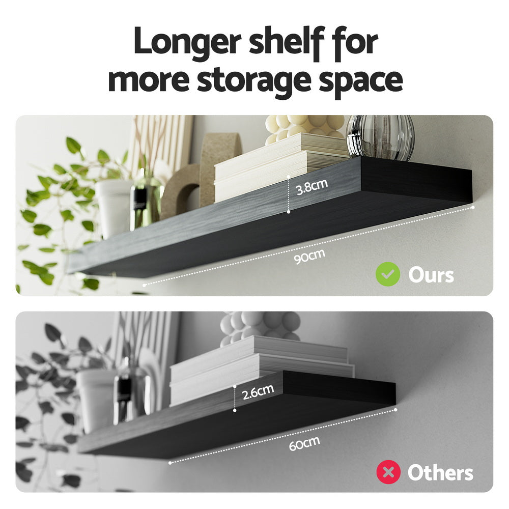 Artiss Floating Wall Shelf Set of 2 Black 90CM-Home &amp; Garden &gt; DIY &gt; Kitchen &amp; Bathroom DIY-PEROZ Accessories