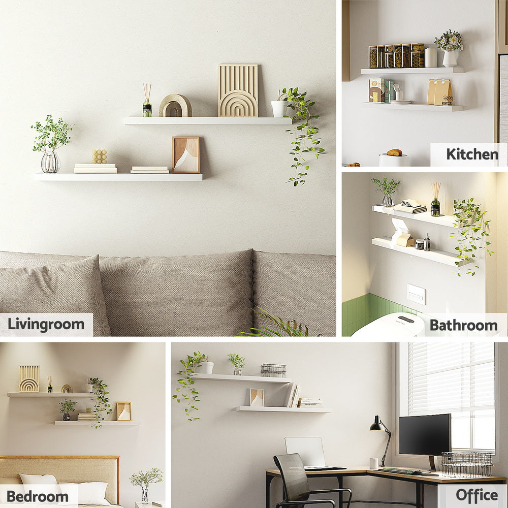 Artiss Floating Wall Shelf Set of 2 White 90CM-Home &amp; Garden &gt; DIY &gt; Kitchen &amp; Bathroom DIY-PEROZ Accessories
