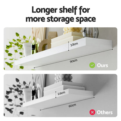 Artiss Floating Wall Shelf Set of 2 White 90CM-Home &amp; Garden &gt; DIY &gt; Kitchen &amp; Bathroom DIY-PEROZ Accessories