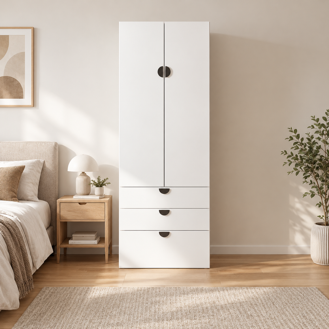 Artiss Wardrobe Cabinet Bedroom Clothes Storage Organiser Cupboard 3 Drawers Shelf Hanging Rod-Home &amp; Garden > Storage > Clothing &amp; Wardrobe Storage-PEROZ Accessories