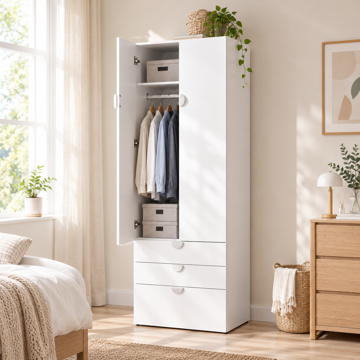 Artiss Wardrobe Cabinet Bedroom Clothes Storage Organiser Cupboard 3 Drawers Shelf Hanging Rod