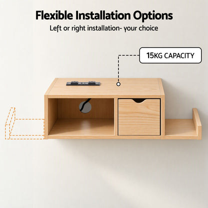Artiss Floating Bedside Table with Charging Station Drawer Wall Mounted Oak